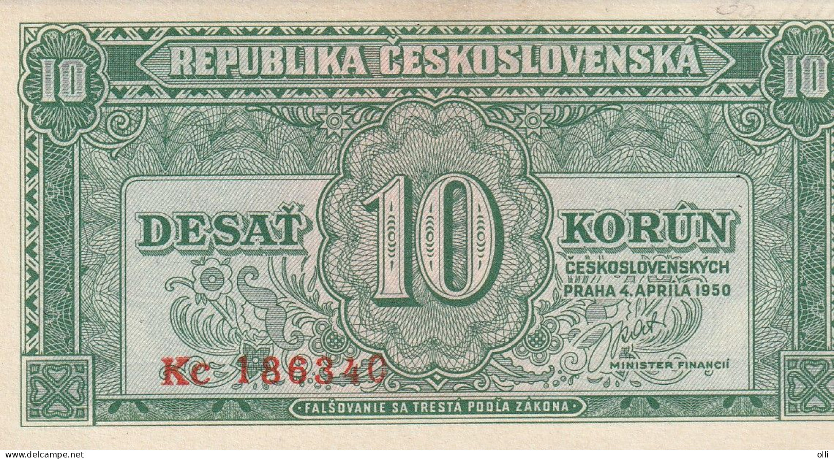 Czechoslovakia 10 Korun, P-60a  1950  UNC - Tschechoslowakei