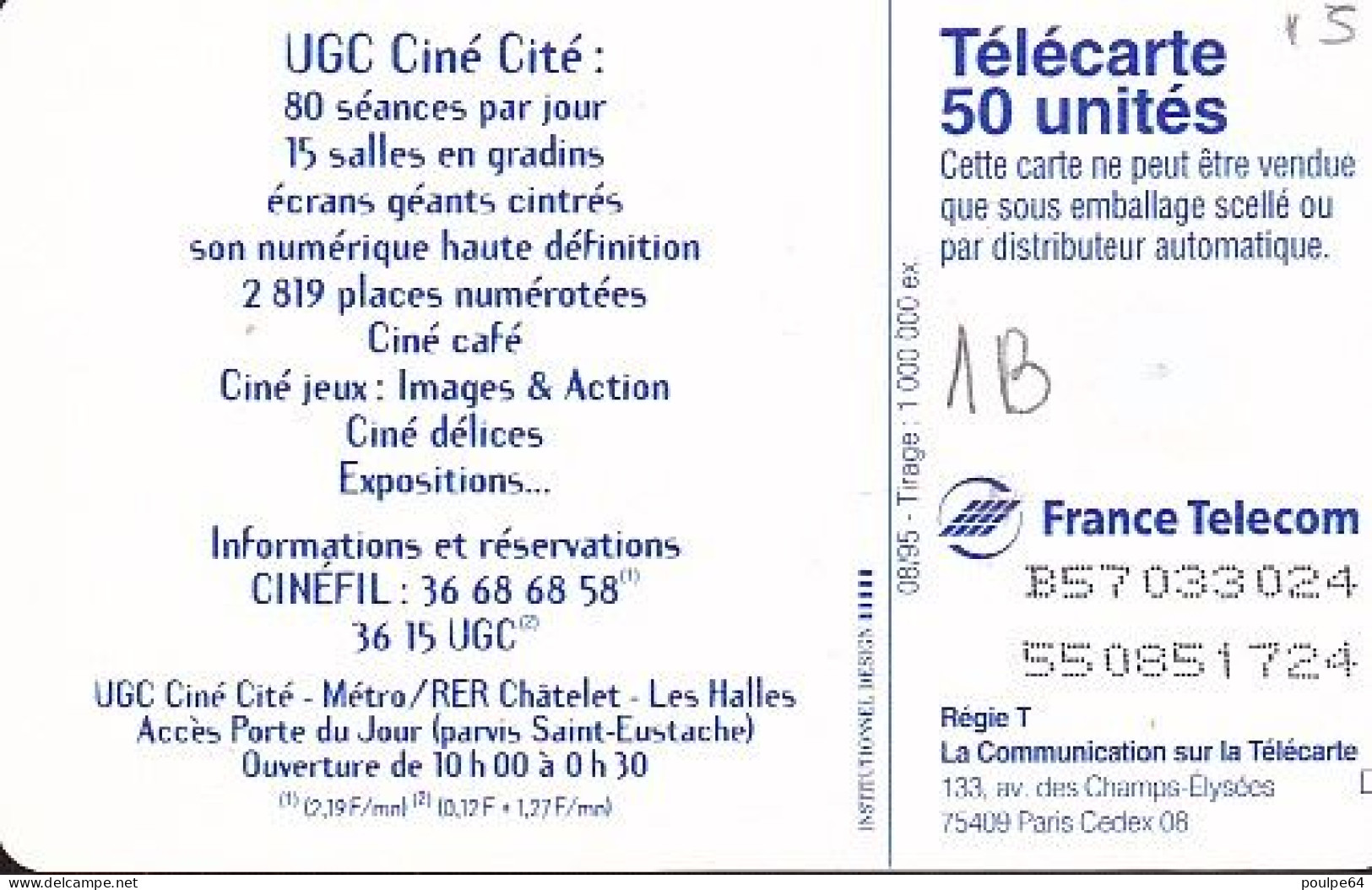 F579A - 08/1995 - UGC CINÉCITÉ - 50 GEM1B - 1995