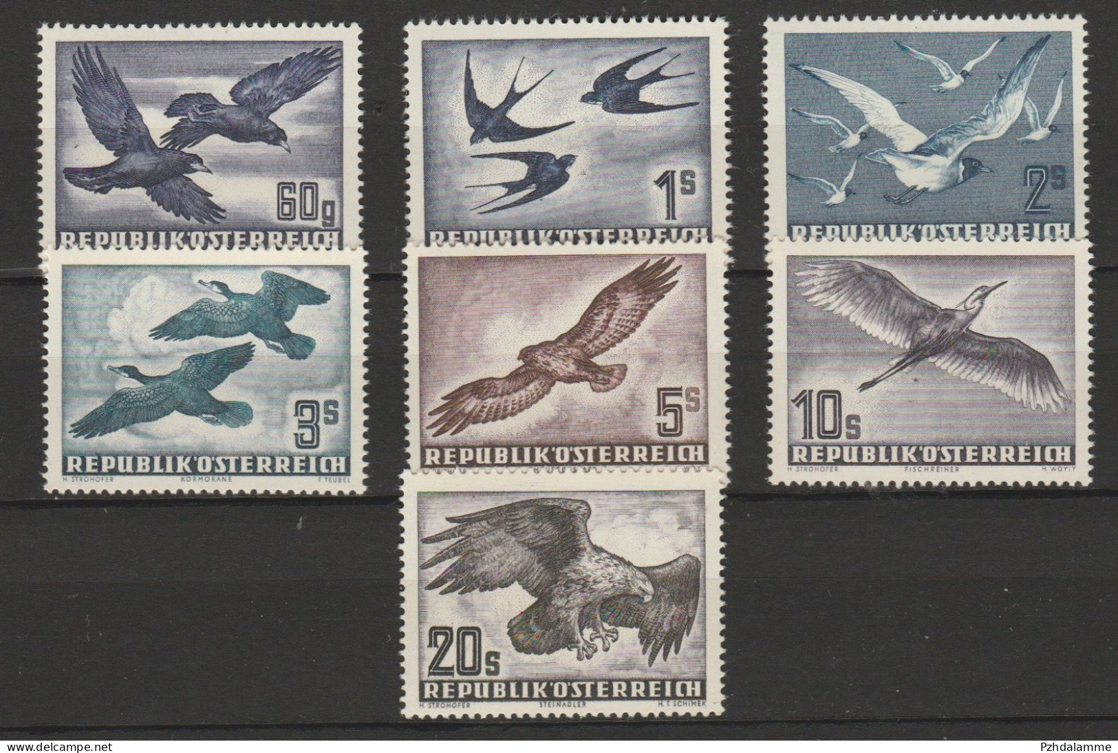 Österreich 1950-1953 Vögel Michel 955-956, 968 & 984-987 Postfrisch - Ungebraucht