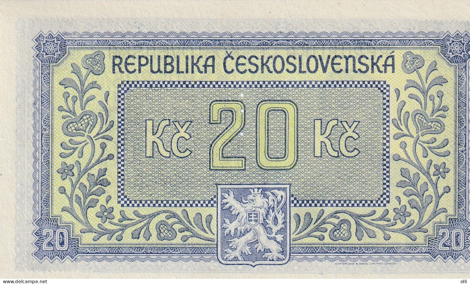 Czechoslovakia 20 Korun, P-61  ND/1945  UNC SPECIMEN - Czechoslovakia