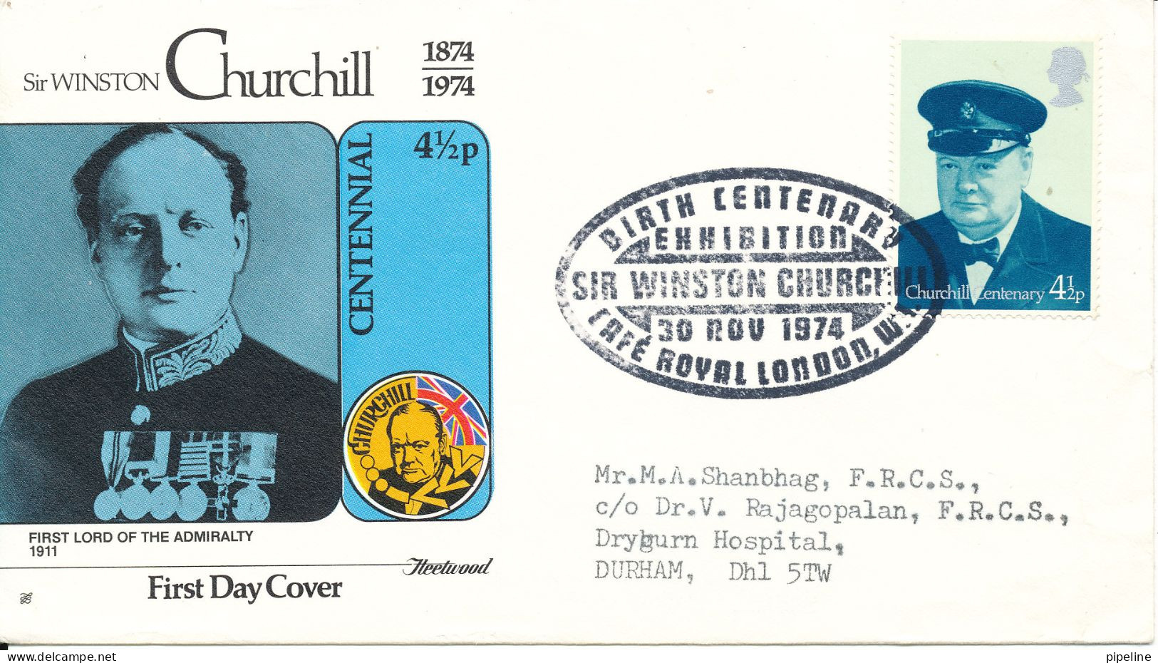 Great Britain FDC 30-11-1974 Sir Winston Churchill Birth Centenary With Cachet - 1952-1971 Em. Prédécimales