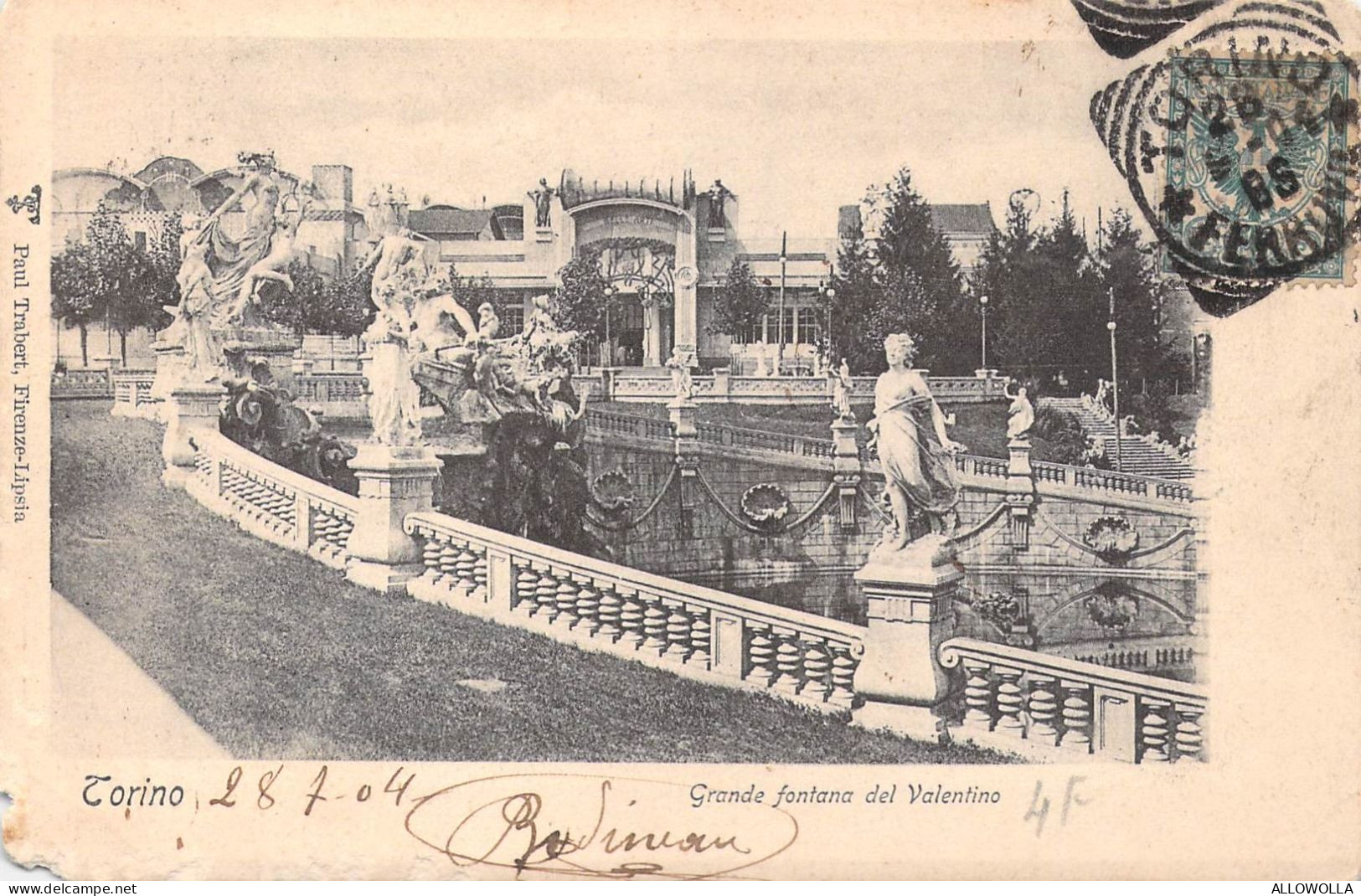 24190 " TORINO-GRANDE FONTANA DEL VALENTINO "-VERA FOTO-CART. SPED.1904 - Parques & Jardines