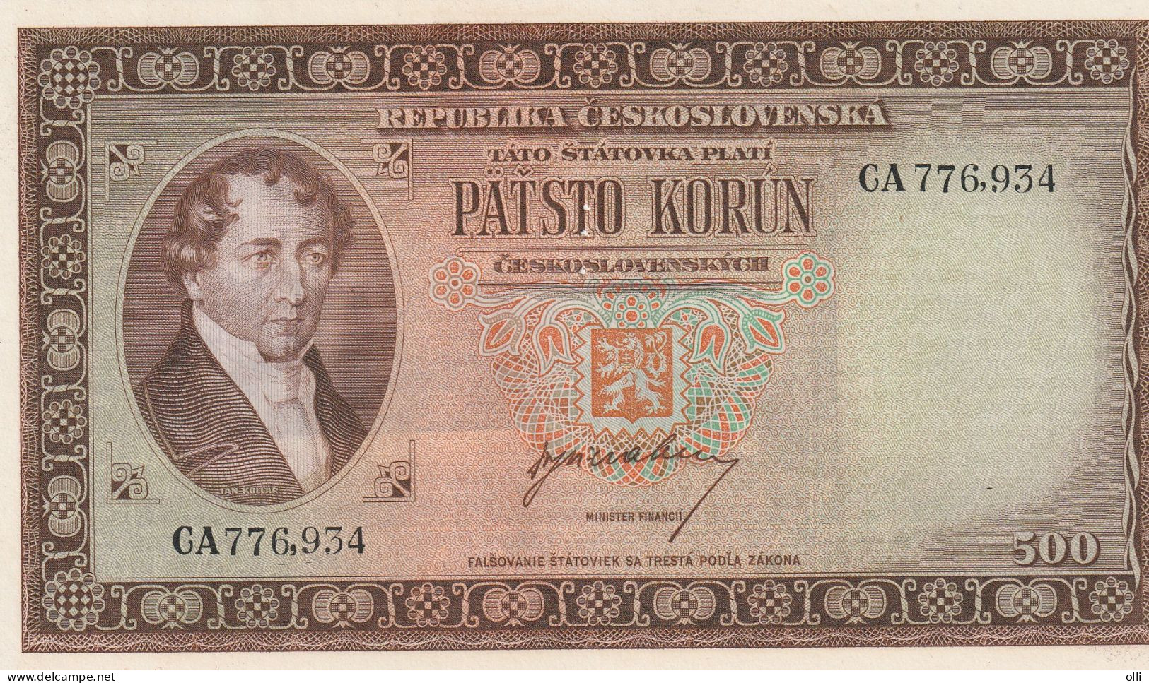 Czechoslovakia 500 Korun, P-64  ND/1945  UNC SPECIMEN - Czechoslovakia