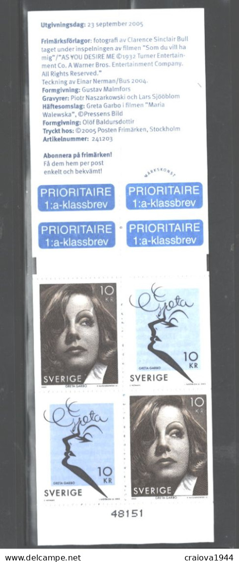 SWEDEN 2005 "GRETA GARBO" Bklt. #2517a COMPLETE, MNH - Neufs