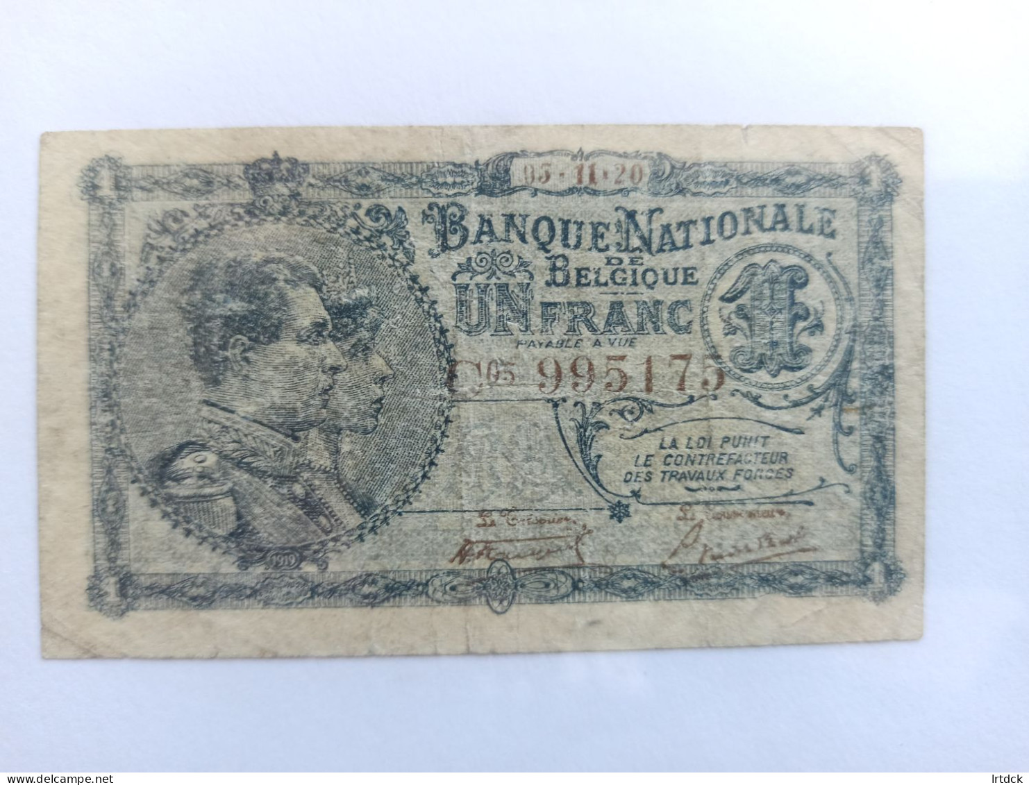 Billet Belgique 1 Franc 1920 - Other & Unclassified