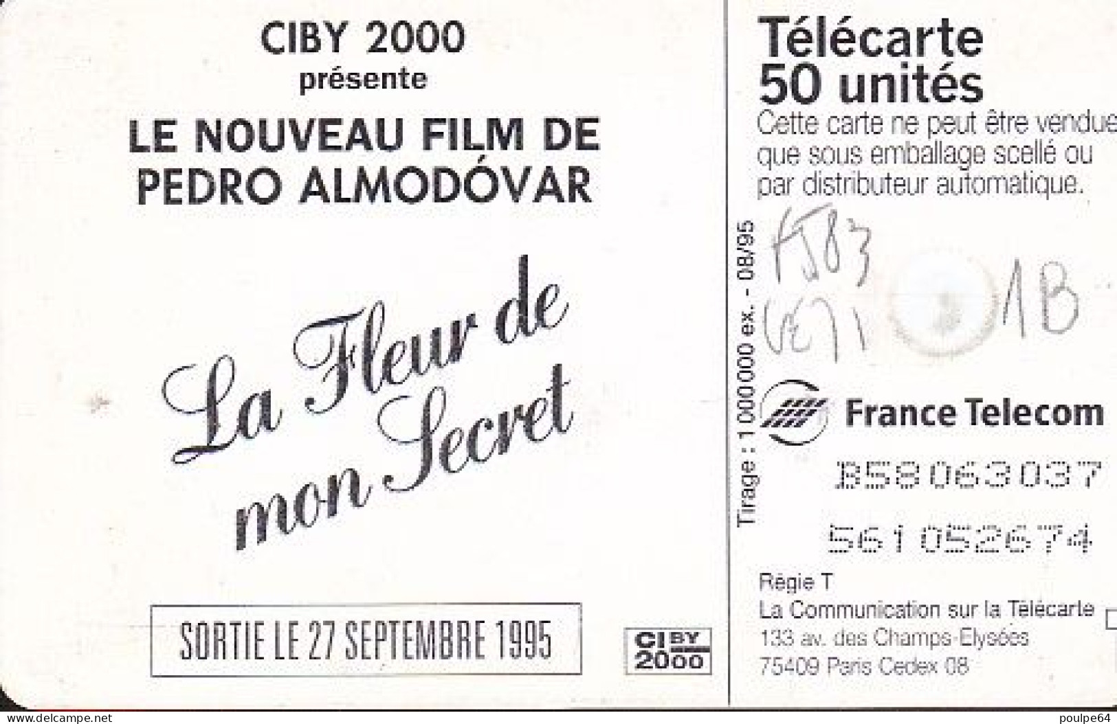 F583A - 08/1995 - LA FLEUR DE MON SECRET - 50 GEM1B - 1995