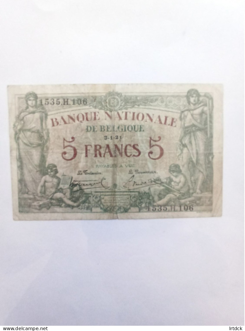 Billet Belgique 5 Francs 1921 - Sonstige & Ohne Zuordnung