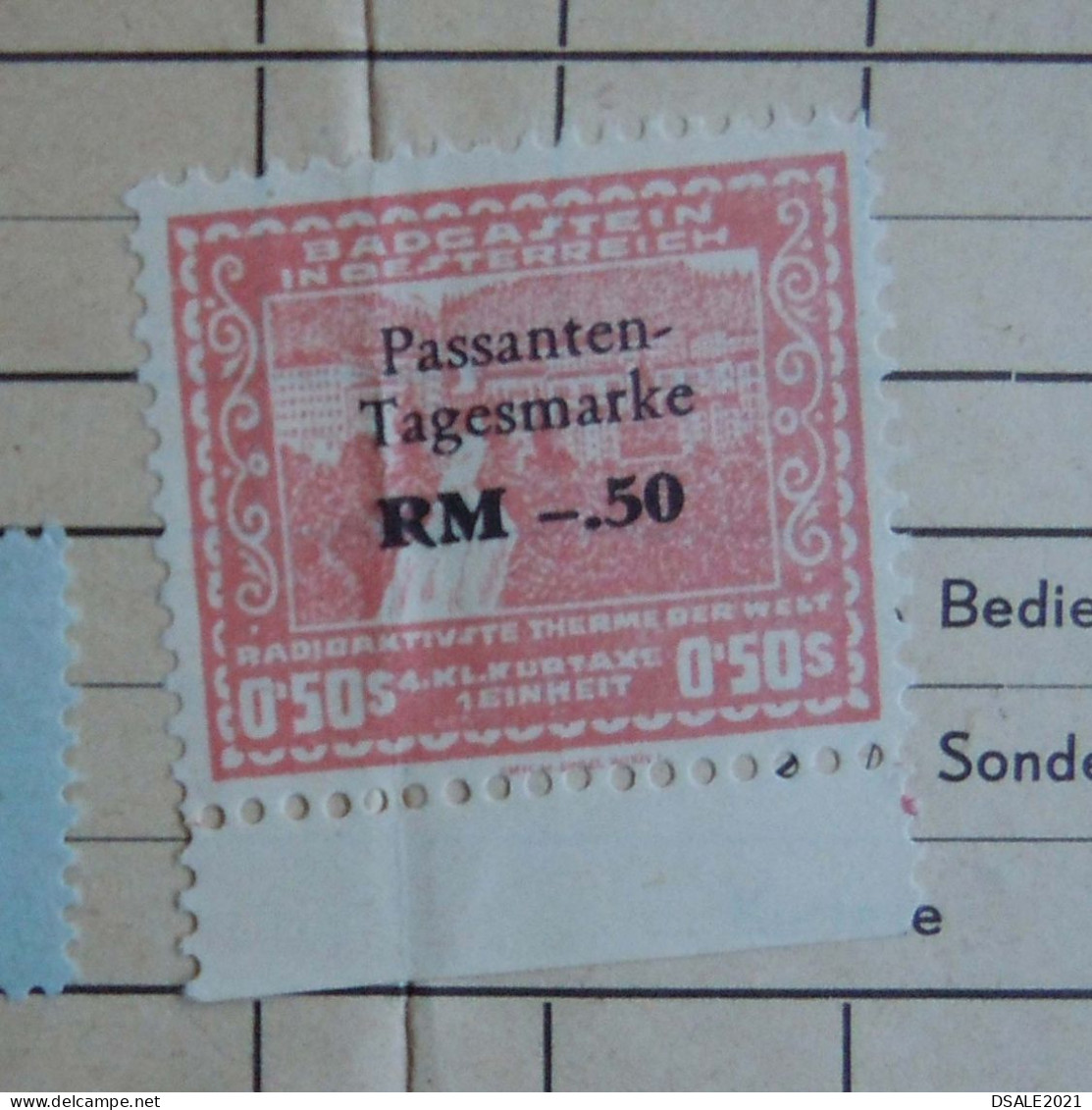 Austria Bad Gastein-Radioactive Thermal Water Resort, Local Revenue, Tourist Resort Tax Stamp RM-.50 Ovp. On Slip /m107 - Termalismo