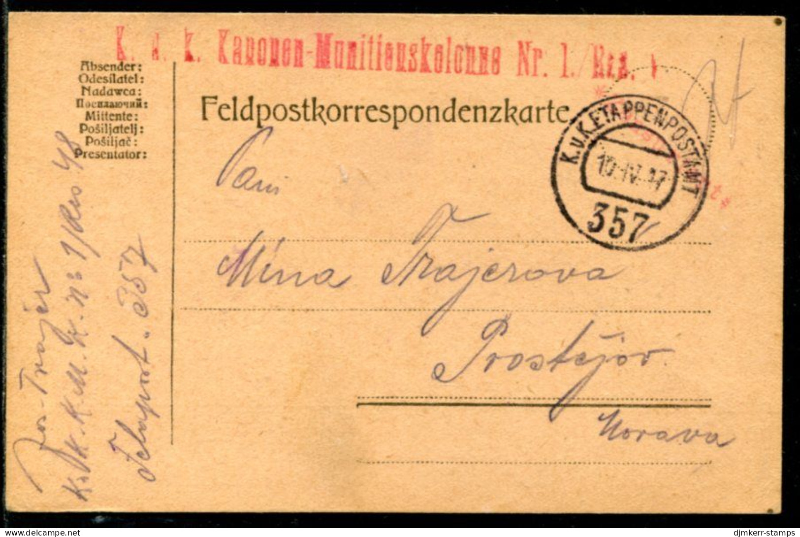 AUSTRIA 1917 Feldpost Card With Unit Cachet And Postmark Of Etappenpostamt 357 - Lettres & Documents