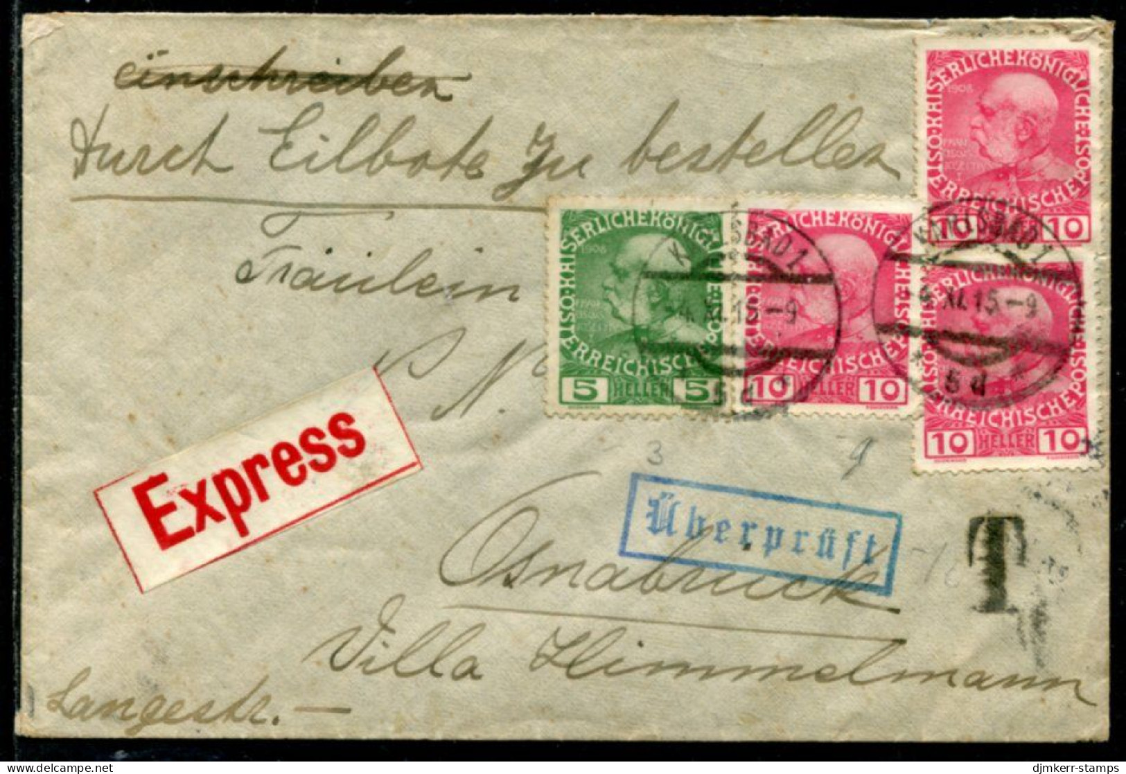 AUSTRIA 1915 Express Envelope (flap Missing) From Karlsbad With Censor Mark And T. - Brieven En Documenten