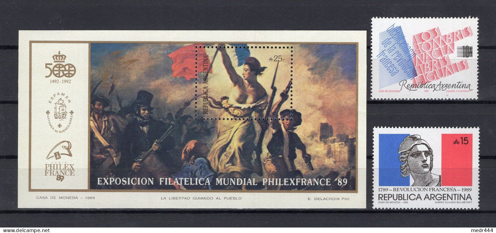 Argentina/Argentine 1989 - PHILEXFRANCE 89 French Revolution - Minisheet + 2 Stamps - MNH** - Excellent Quality - Ongebruikt