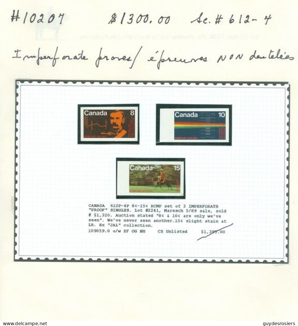 Mounted Police Montée; GRC / RCMP; Gendarmerie; Sc. # 612-614; épreuves / Proofs Stamp (10207) - Oblitérés