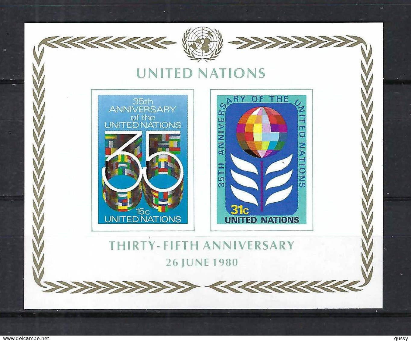 NATIONS UNIES (N.Y.) 1980: Bloc "35ème Anniversaire De L'ONU" Neuf** - Blocks & Kleinbögen