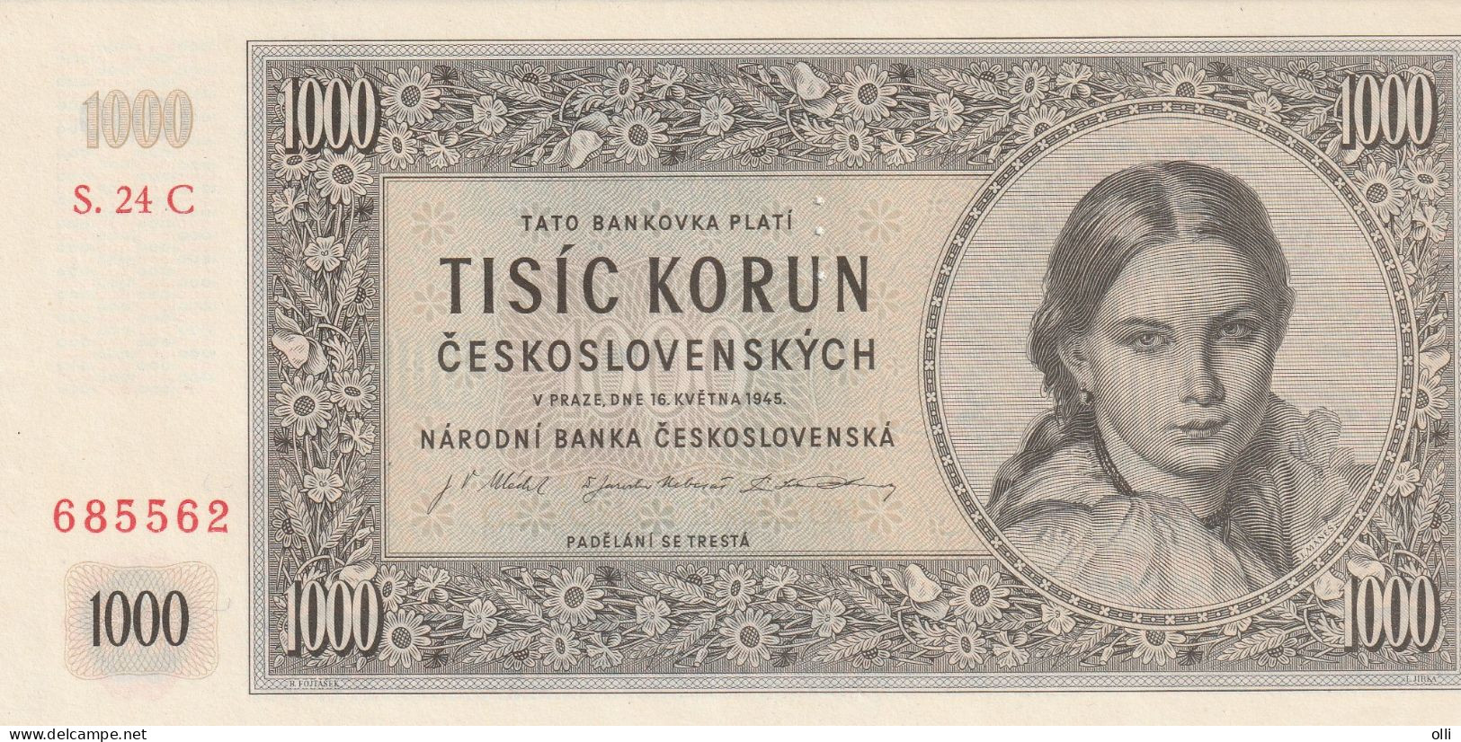 Czechoslovakia 100 Korun, P-74  1945  UNC Specimen - Tchécoslovaquie