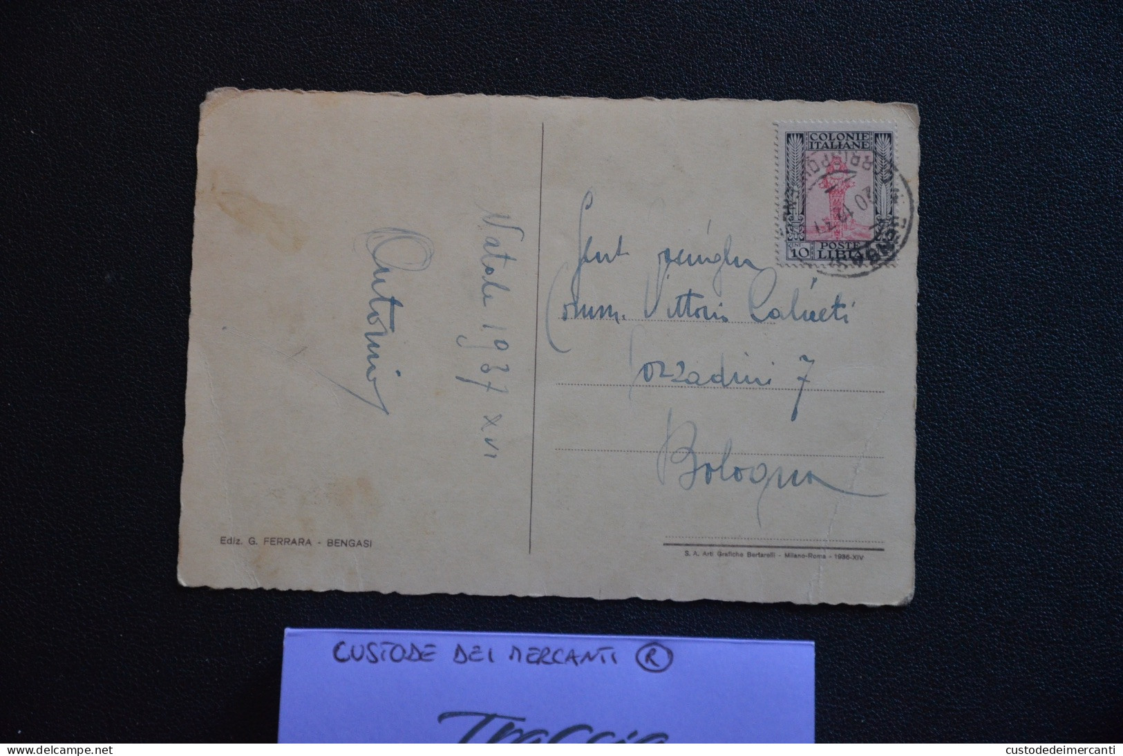 CARTOLINA AFRICA COLONIALI COLONIE LIBIA COLONIALISMO ITALIANO BENGASI INGRESSO MERCATO COPERTO VG 1937 - Libia