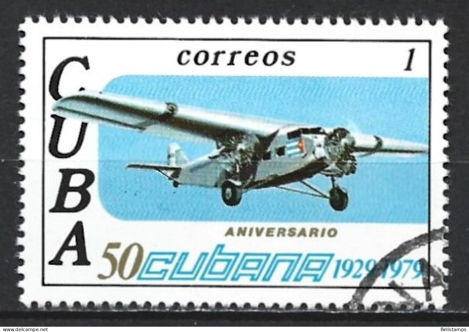 Cuba 1979. Scott #2283 (U) Cubana Airlines, 50th Anniv. Ford Trimotor - Used Stamps