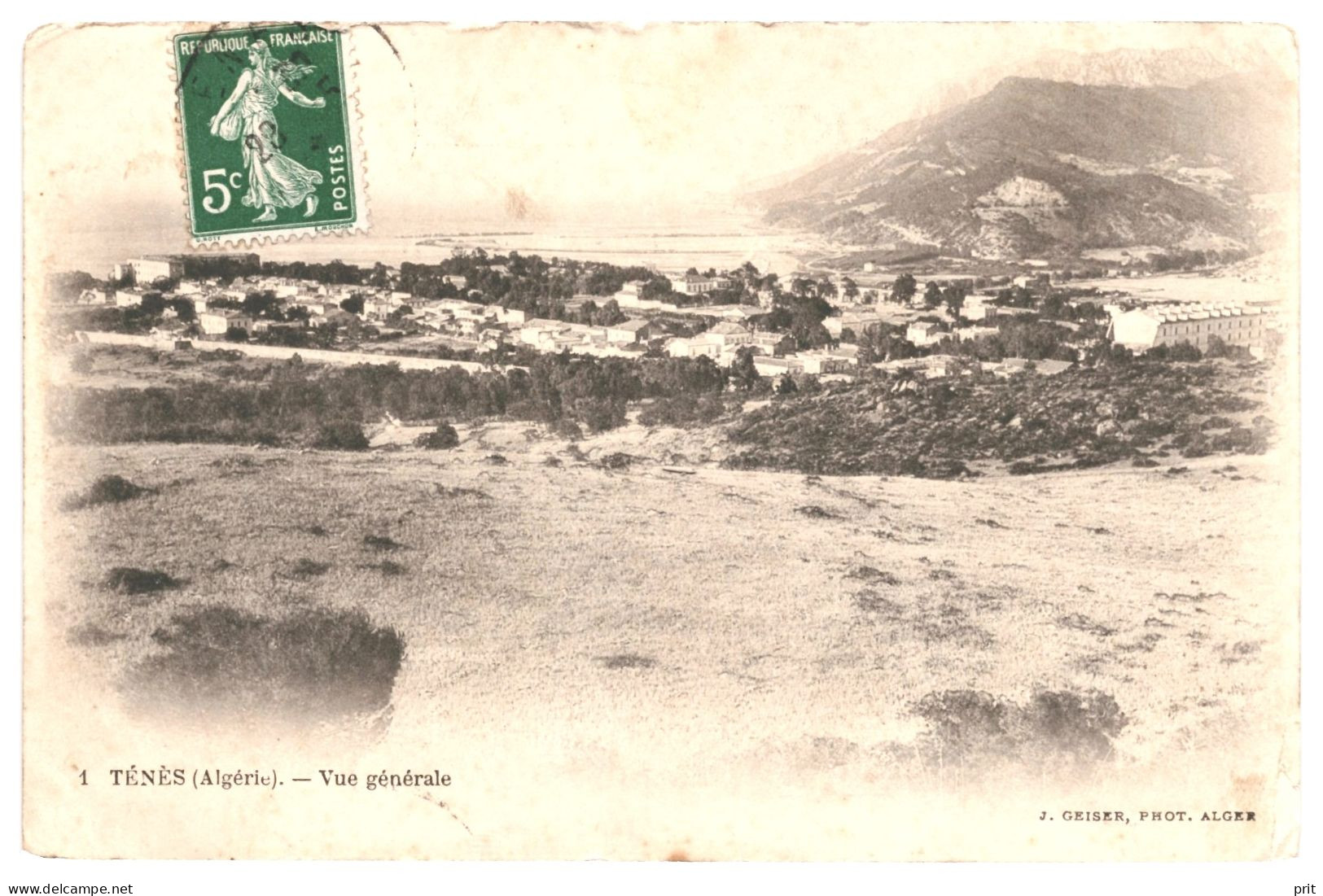 Ténès Vue Générale, Chlef 1910s Used Real Photo Postcard. Publisher J.Geiser Phot., Alger - Chlef (Orléansville)