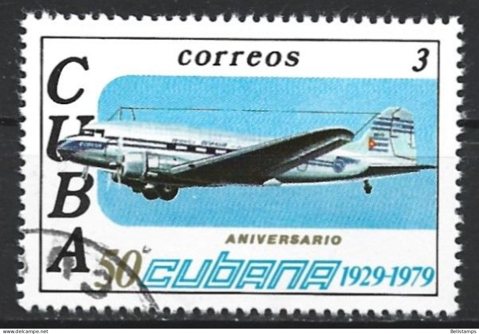 Cuba 1979. Scott #2285 (U) Cubana Airlines, 50th Anniv. Douglas DC-3 - Usati