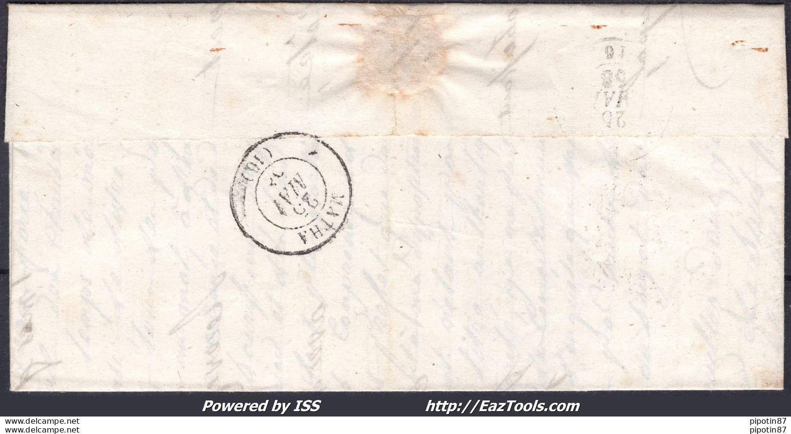 FRANCE N°14A SUR LETTRE PC 3921 BEAUVAIS SOUS MATHA CHARENTE INF + CAD DU 24/05/1858 - 1853-1860 Napoléon III