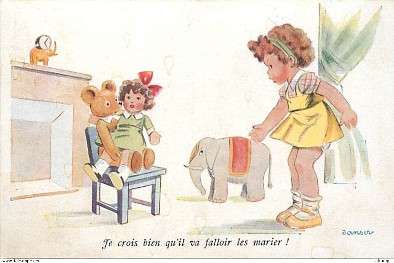 Themes Div Ref UU37-illustrateurs-enfants -illustrateur Janser -mariage Poupée ; Elephant Et Ours En Peluche -teddy Bear - Janser