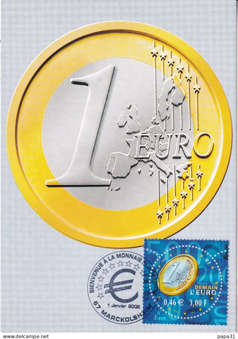 Monnaie Européennz Pièce 1 Euro Sur Carte Avec Le Timbre " Demain L'Euro " - Münzen (Abb.)