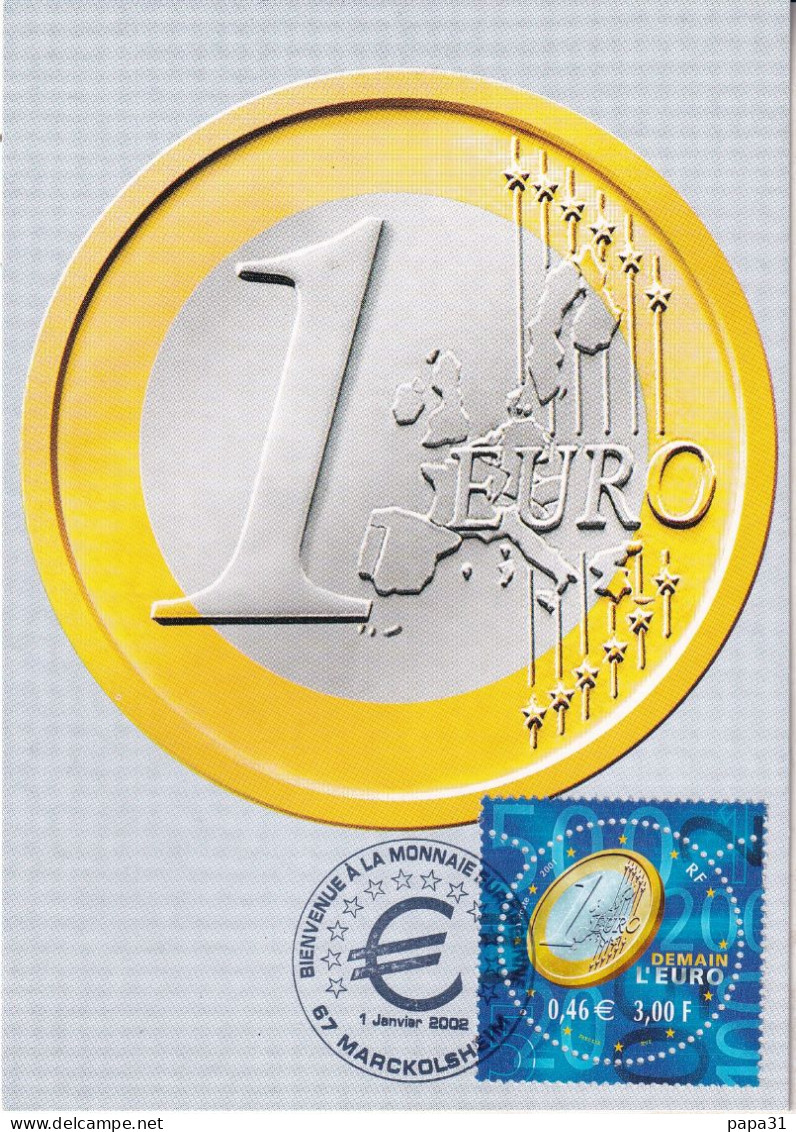 Monnaie Européennz Pièce 1 Euro Sur Carte Avec Le Timbre " Demain L'Euro " - Monnaies (représentations)