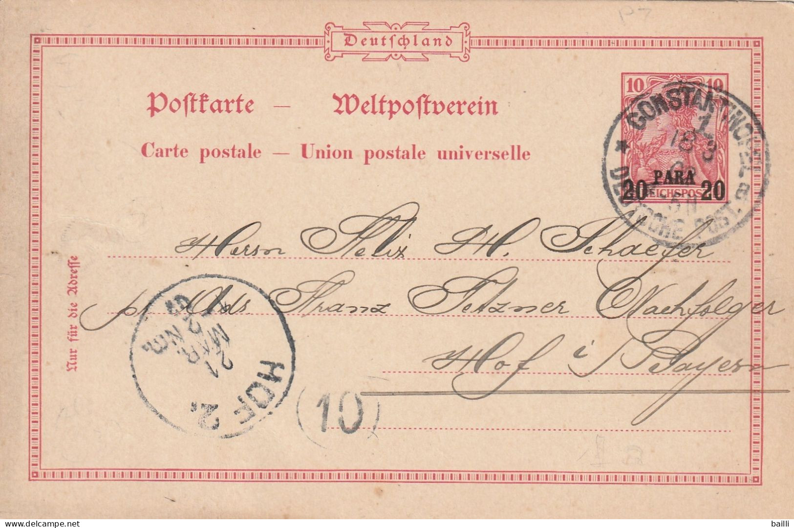 Levant Allemand Entier Postal Constantinopel Pour L'Allemagne 1902 - Other & Unclassified