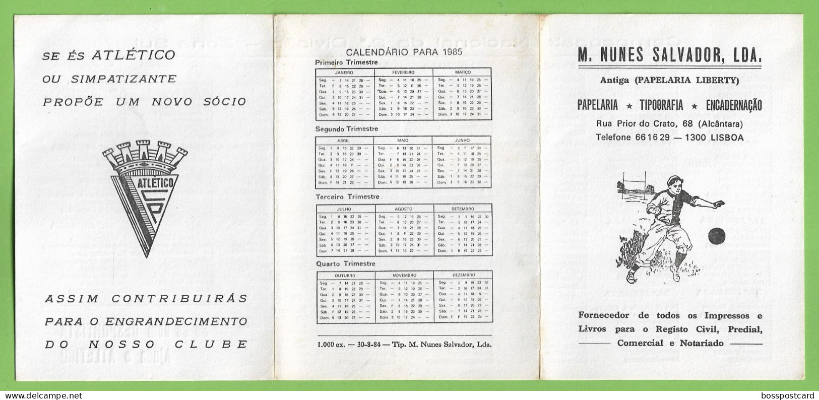 Lisboa - Calendário Futebol Zona Sul 1985 - Atlético - Nacional Madeira - Cova Piedade - E. Amadora - Portugal - Groot Formaat: 1981-90