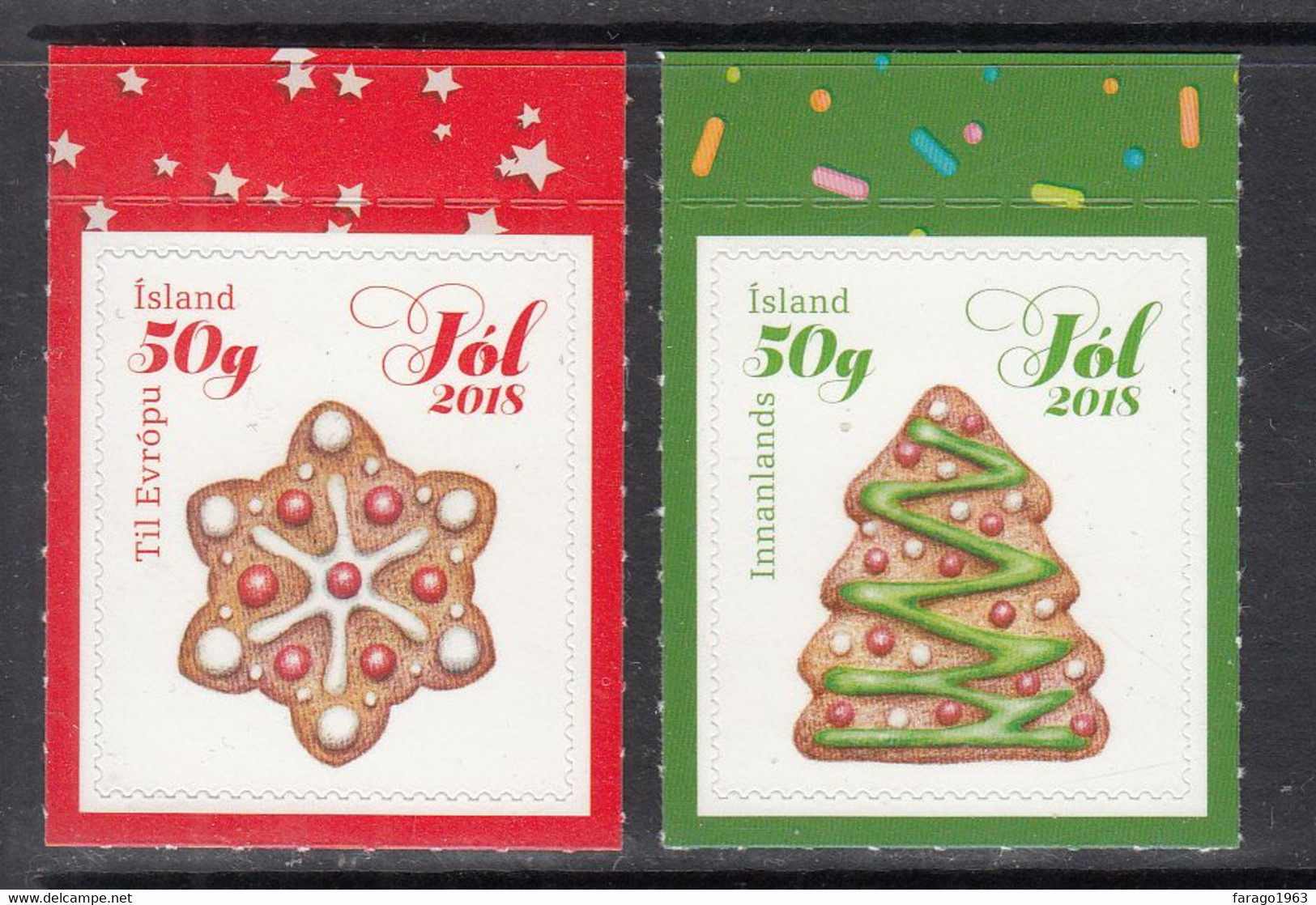 2018 Iceland Christmas Noel Navidad Cookies Food Gastronomy Complete Set Of 2 MNH @ BELOW FACE VALUE - Neufs