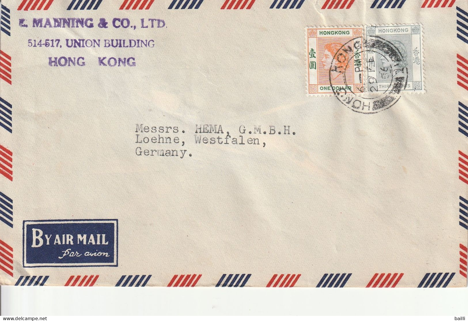 Hong Kong Lettre Pour L'Allemagne 1956 - Briefe U. Dokumente