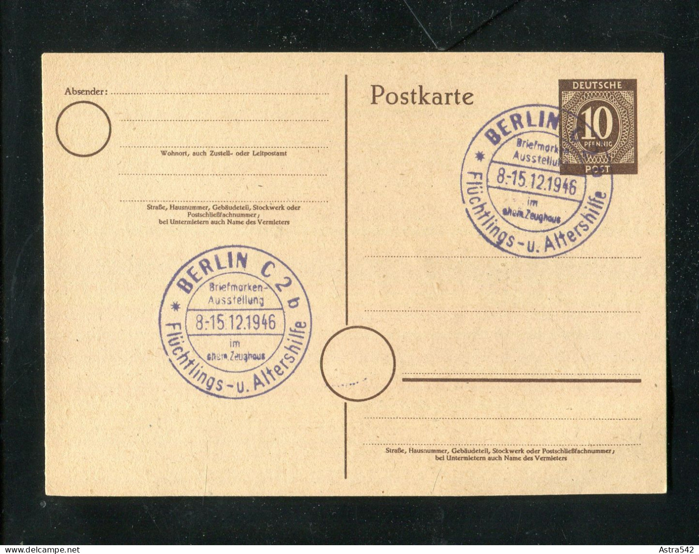 "ALL. BESETZUNG" 1946, SSt. "BERLIN, Fluechtlings- Und Altershilfe" Auf Postkarte (1436) - Entiers Postaux