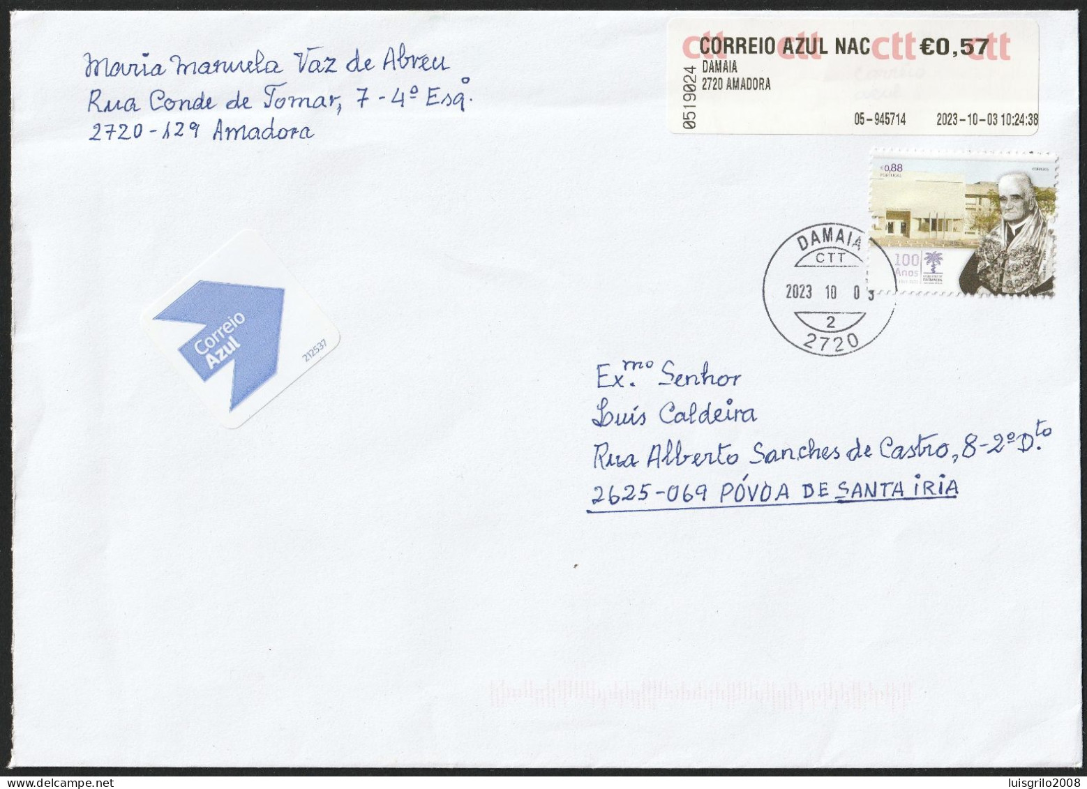 Portugal - Amadora > Póvoa Santa Iria -|- Postmark - Damaia, 2023 - Correio Azul Nacional - Cartas & Documentos