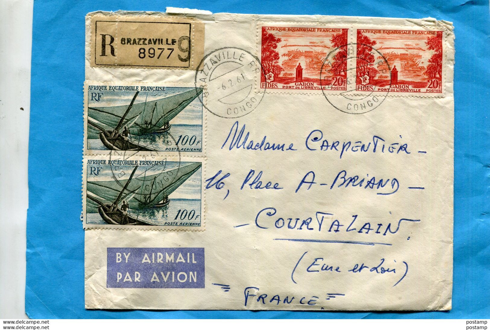 MARCOPHLIE- LETTRE -CONGO- Timbres AE F-recommandée  Brazzavile 6 2 61 Pour FRANCE 4 Stamps N°a39pêcheurs+ N° 235 GABON - Cartas & Documentos