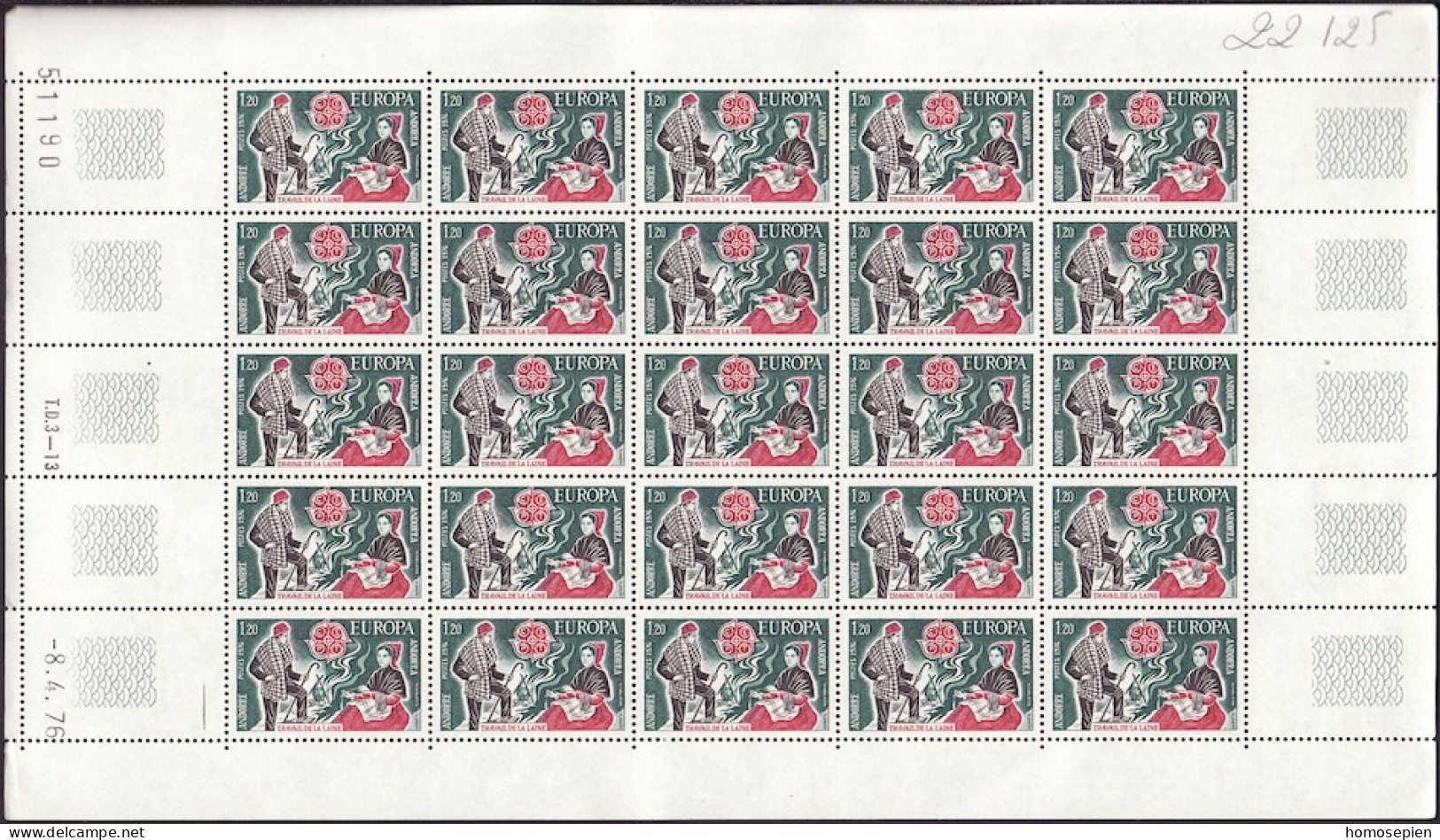 Andorre Français - Andorra Bloc Feuillet 1976 Y&T N°F253 à F254 - Michel N°KB274 à KB275 *** - EUROPA - Blocks & Sheetlets