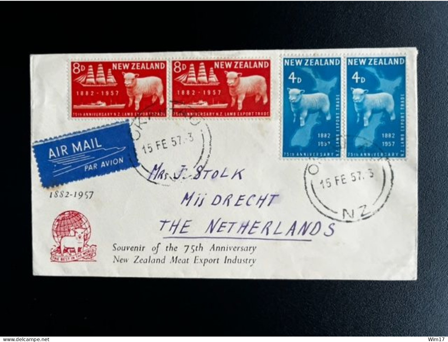 NEW ZEALAND 1957 CIRCULATED FDC OKAIHAU TO MIJDRECHT 15-02-1957 NIEUW ZEELAND SHEEP ANIMALS - FDC