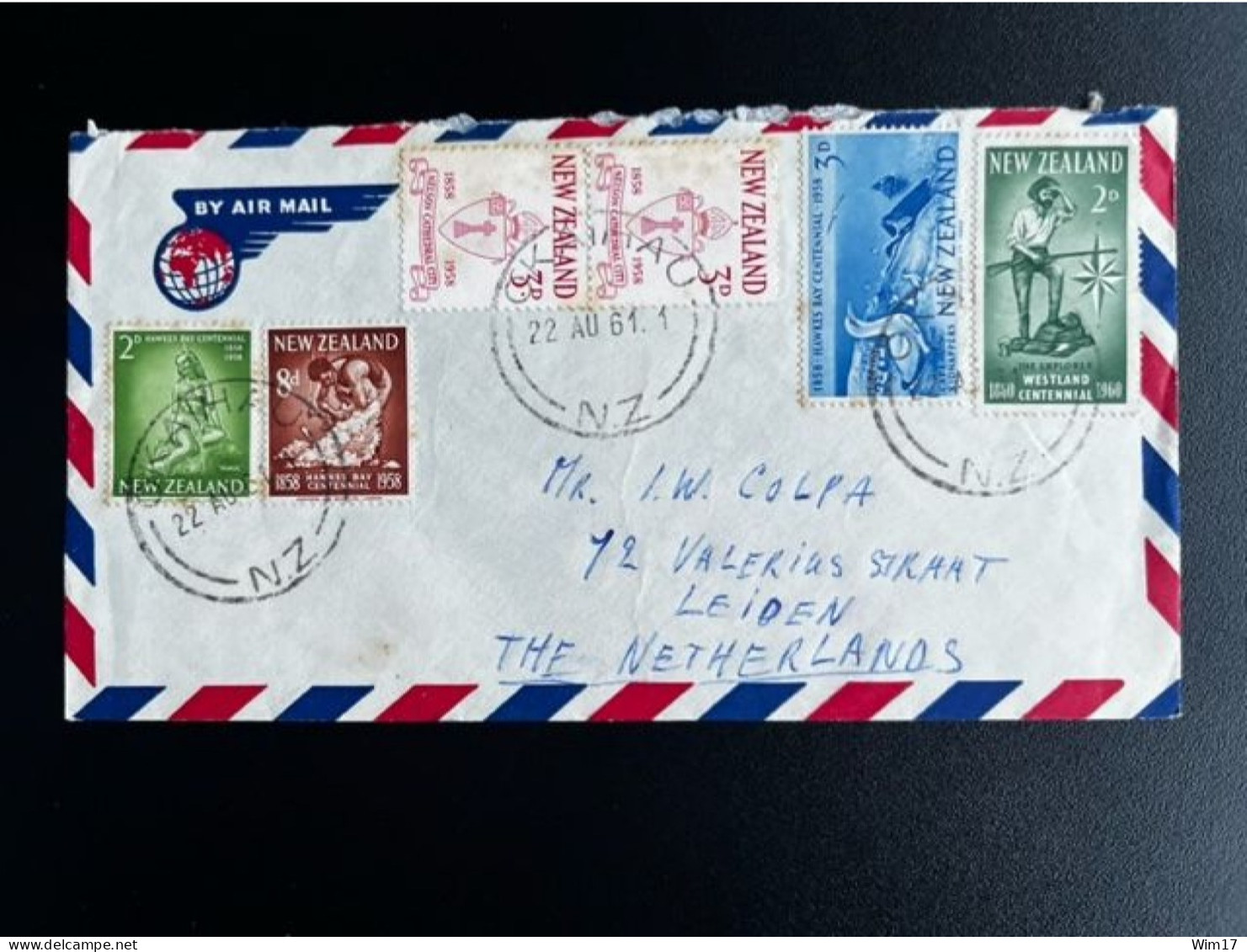 NEW ZEALAND 1961 AIR MAIL LETTER OKAIHAU TO LEIDEN 22-08-1961 NIEUW ZEELAND - Cartas & Documentos