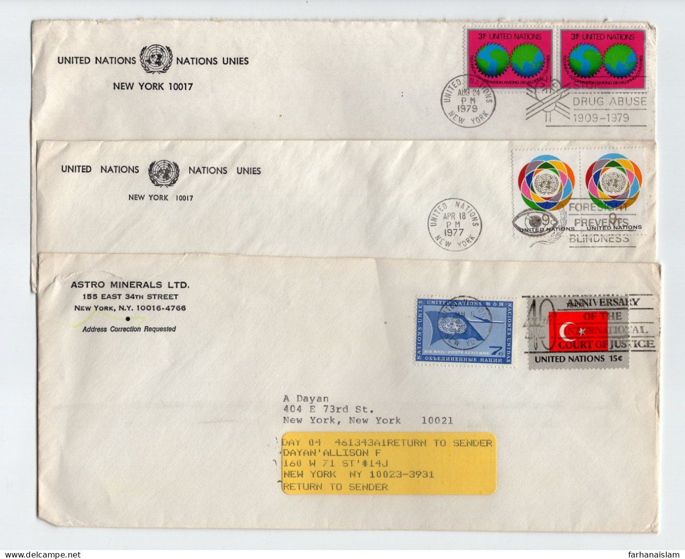 UN United Nations Cover Cancel DRUG ABUSE Prevent Blindness EYE Court Of Justice Turkey Flag - Lettres & Documents