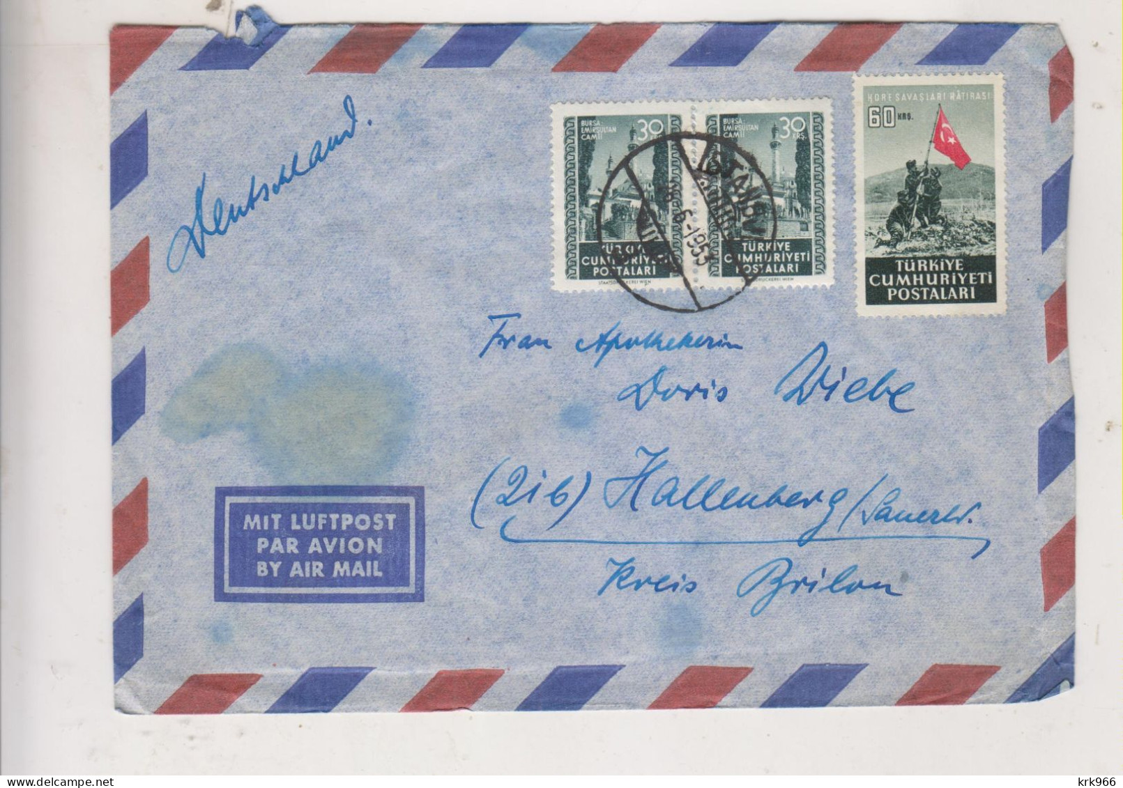 TURKEY 1953  Airmail  Cover To Germany - Brieven En Documenten