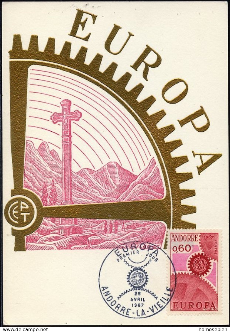 Andorre Français - Andorra CM 1967 Y&T N°180 - Michel N°MK200 - 60c EUROPA - Cartes-Maximum (CM)