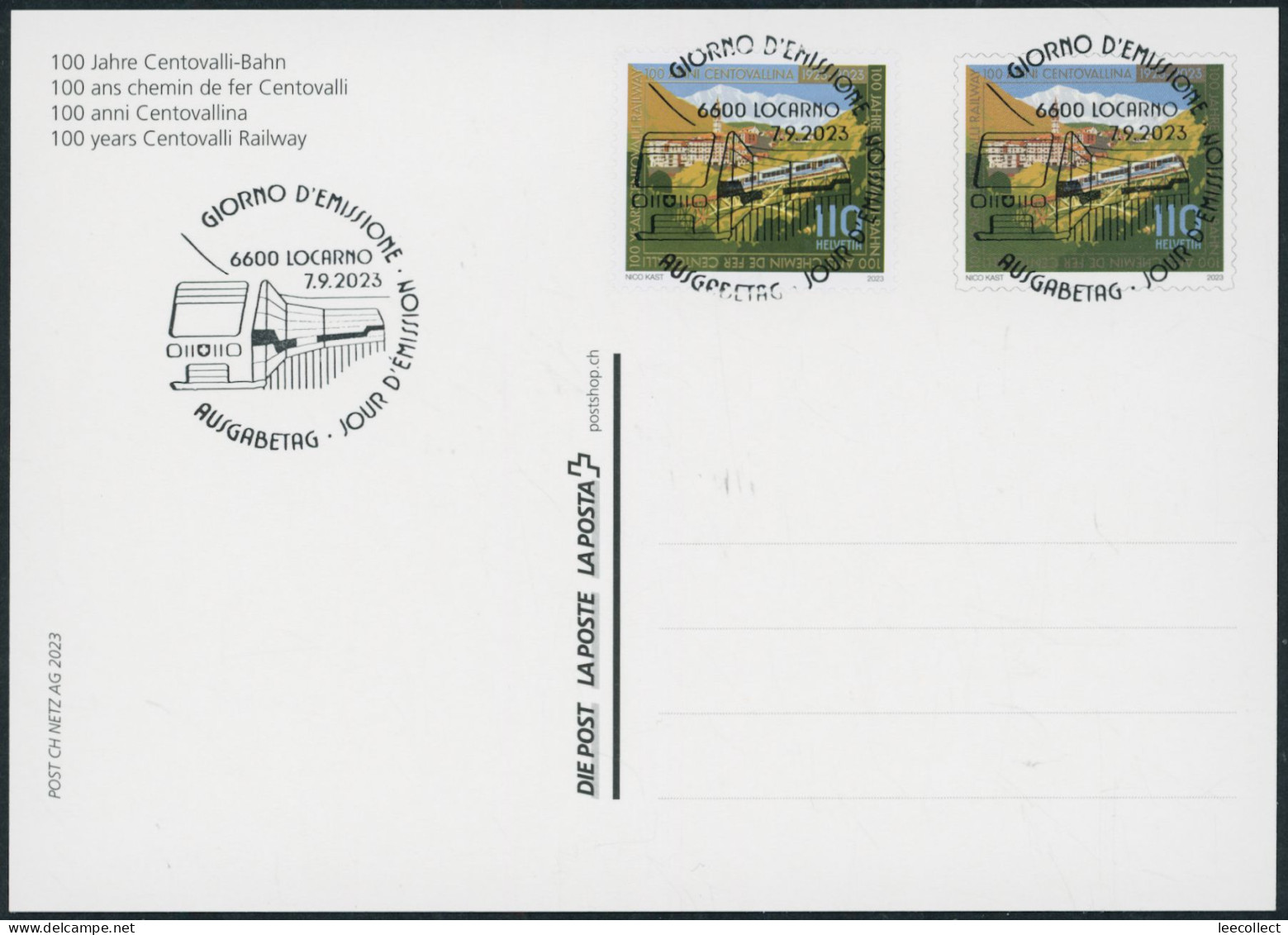 Suisse - 2023 - Centovalli Bahn - Bildpostkarte - Combo FDC ET - Ersttag Voll Stempel - Covers & Documents