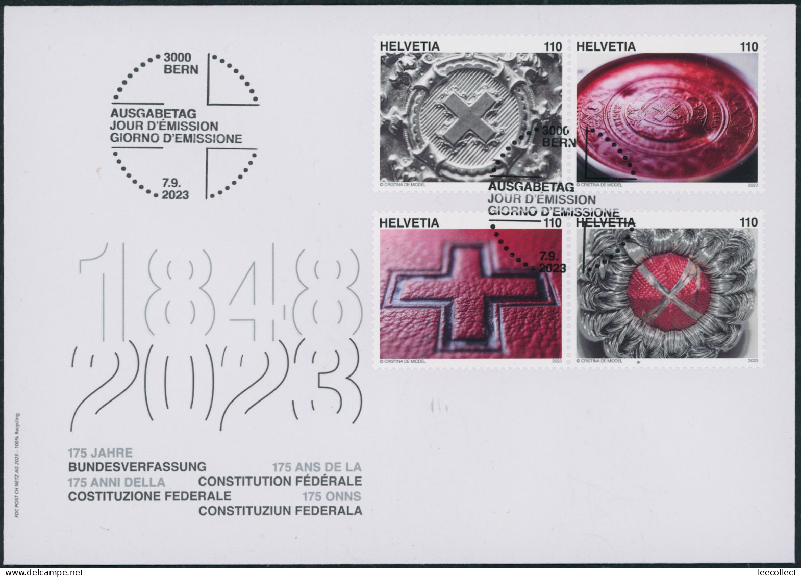 Suisse - 2023 - Bundesverfassung - Zusammenhängende - Ersttagsbrief FDC ET - Storia Postale