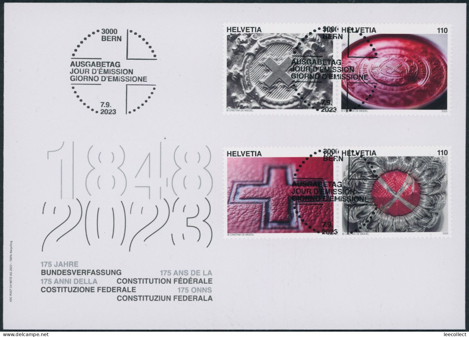 Suisse - 2023 - Bundesverfassung - Zusammenhängende - Ersttagsbrief FDC ET - Ersttag Voll Stempel - Covers & Documents