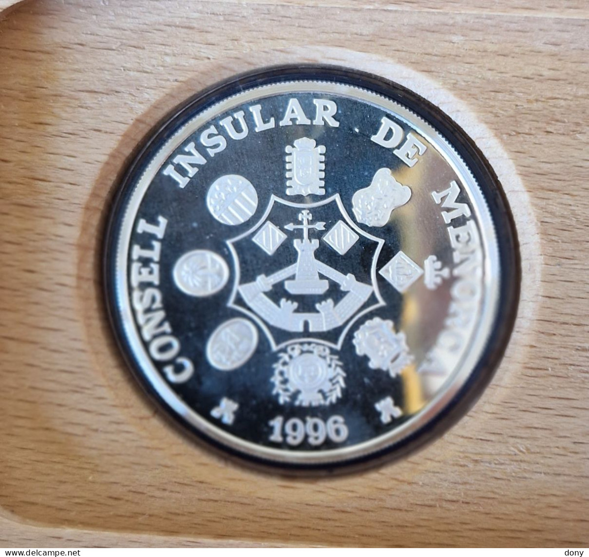 Moneda 5 Ecu Plata 999 1996 Consell Insular De Menorca, España 1 Onza Oz Silver. Certificado Y Caja - Prove & Monete Ribattute