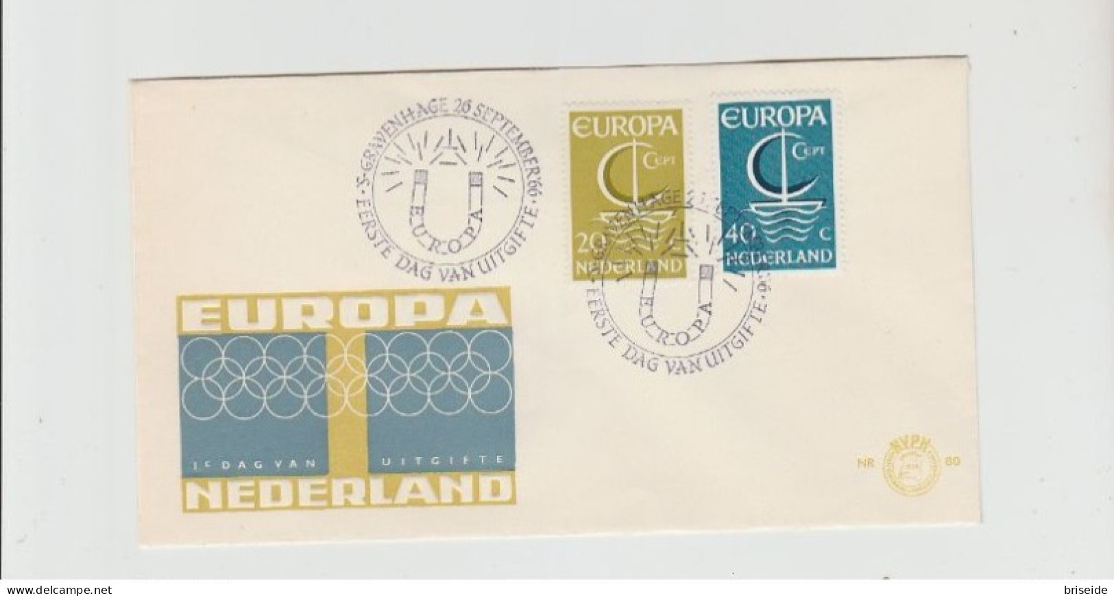 1966 N.1 BUSTE EUROPA CEPT PREMIER JOUR D'EMISSION FIRST DAY COVER ERSTTAGSBRIEF 1°GIORNO EMISSIONE NEDERLAND - 1966