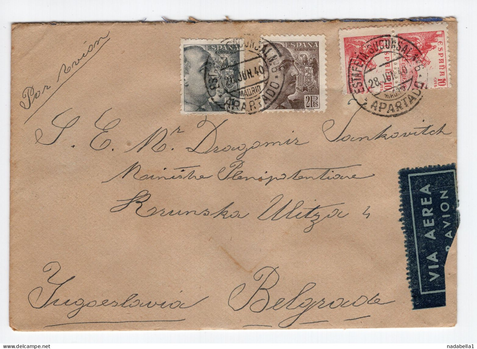 1940. SPAIN,MADRID,AIRMAIL COVER TO YUGOSLAVIA,BELGRADE - Cartas & Documentos