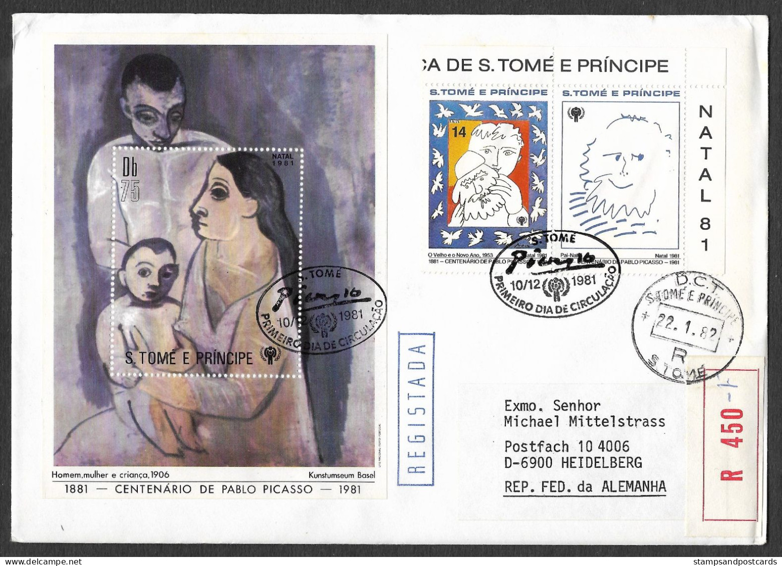 Sao Tome Et Principe FDC Recommandé 1981 Bloc Centenaire Picasso St Thomas & Prince Picasso Centennial S/s R FDC - Picasso