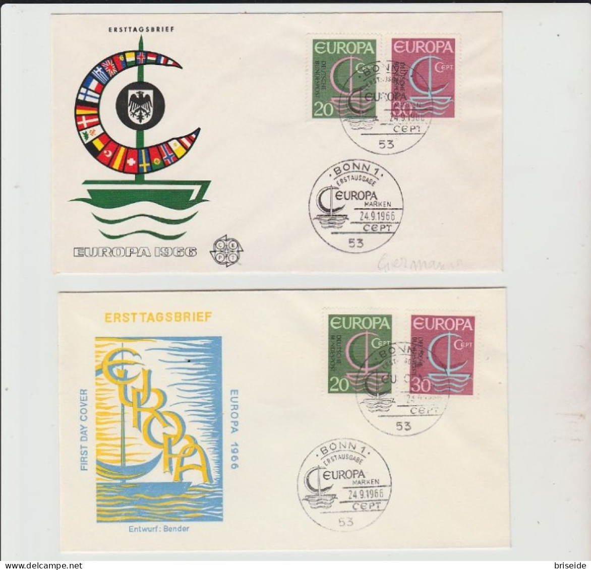 1966 N.2 BUSTE EUROPA CEPT PREMIER JOUR D'EMISSION FIRST DAY COVER ERSTTAGSBRIEF 1°GIORNO EMISSIONE DEUTSCHE BUNDESPOST - 1966