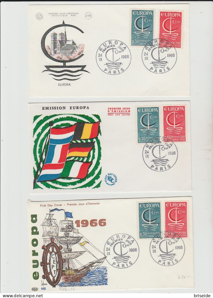 1966 N.3 BUSTE EUROPA CEPT PREMIER JOUR D'EMISSION FIRST DAY COVER ERSTTAGSBRIEF 1°GIORNO EMISSIONE REPUBLIQUE FRANCAISE - 1966