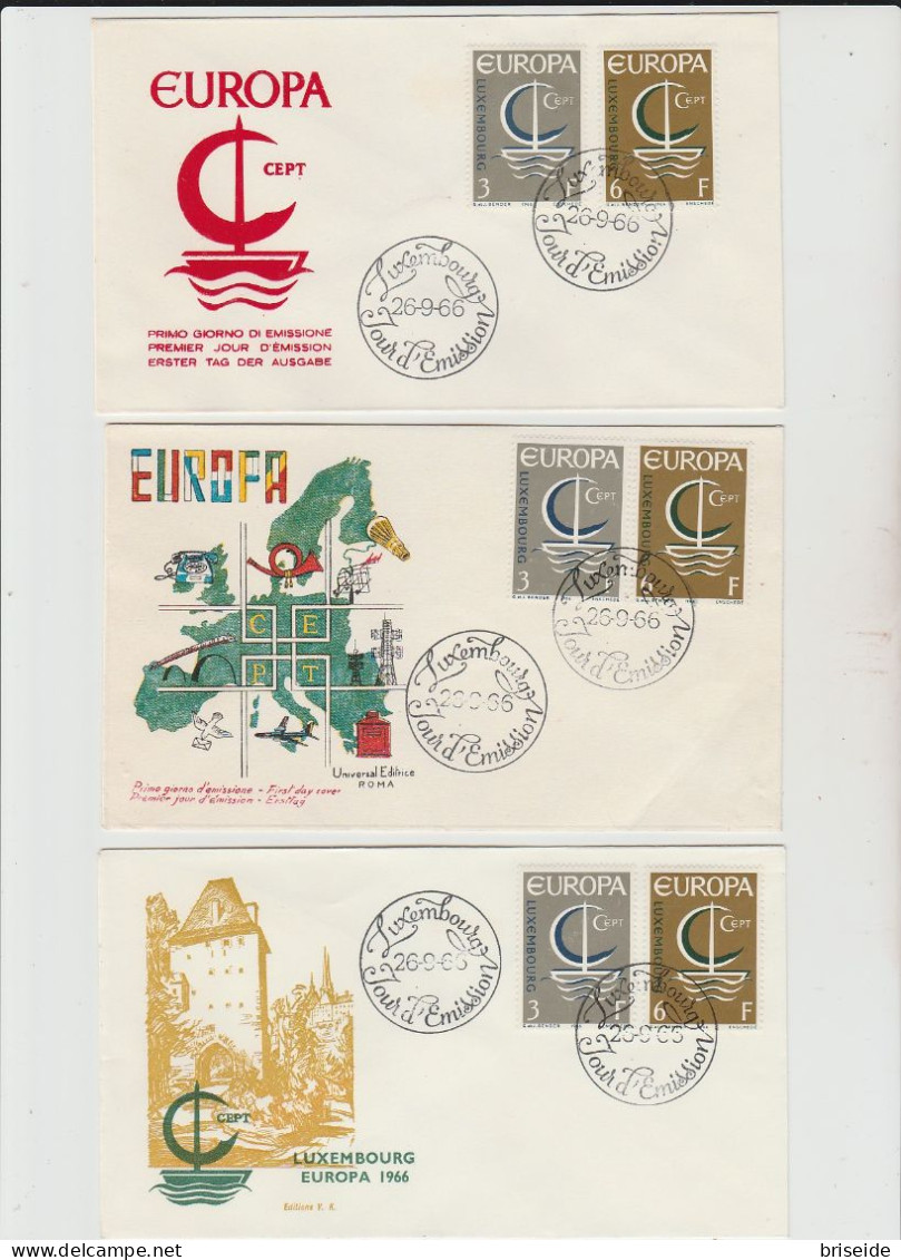 1966 N. 3 BUSTE EUROPA CEPT PREMIER JOUR D'EMISSION FIRST DAY COVER ERSTTAGSBRIEF 1°GIORNO EMIS. LUXEMBOURG - 1966