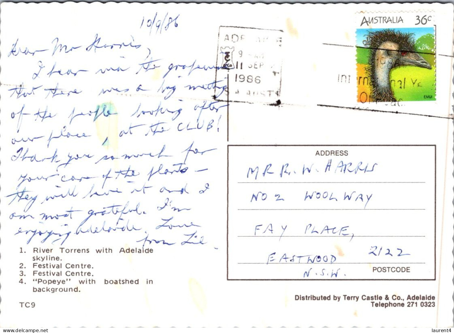 9-11-2023 (1 V 41) Australia (posted With Emu Stamps) - SA - Adelaide - Adelaide